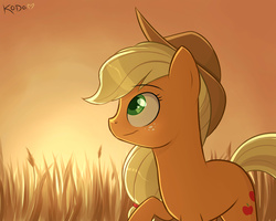 Size: 3000x2400 | Tagged: safe, artist:kodabomb, applejack, g4, female, food, high res, solo, sunrise, wheat