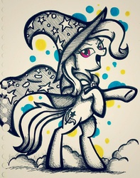 Size: 1143x1454 | Tagged: safe, artist:canvymamamoo, trixie, pony, unicorn, g4, female, mare, rearing, solo, traditional art