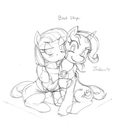 Size: 1280x1274 | Tagged: safe, artist:nauth, maud pie, trixie, pony, unicorn, g4, female, hug, lesbian, mare, monochrome, ship:mauxie, shipping