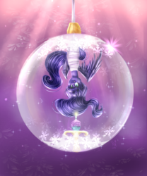 Size: 1000x1200 | Tagged: safe, artist:karmamoonshadow, princess luna, alicorn, pony, g4, cake, candle, christmas ornament, female, food, hung upside down, solo, spread wings, upside down