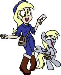 Size: 1600x1948 | Tagged: safe, artist:frozenstar37615, derpy hooves, human, pony, g4, bipedal, human ponidox, humanized, letter, mailbag, mailmare, simple background, transparent background