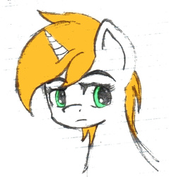 Size: 942x987 | Tagged: safe, artist:nixianisky-alyans, oc, oc only, oc:littlepip, pony, unicorn, fallout equestria, bust, contrast, fanfic, fanfic art, female, horn, mare, portrait, simple background, solo, traditional art, white background