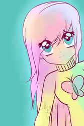 Size: 3000x4500 | Tagged: safe, artist:pixelheartart, fluttershy, human, g4, clothes, female, humanized, solo, sweater, sweatershy