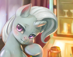 Size: 2476x1928 | Tagged: safe, artist:mrs1989, trixie, pony, unicorn, g4, alcohol, bar, bedroom eyes, blushing, cider, cute, female, food, looking at you, mare, portrait, solo, updated