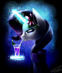 Size: 1700x2000 | Tagged: safe, artist:yummiestseven65, rarity, g4, drink, female, flower, flower in hair, looking at you, magic, solo, straw, telekinesis