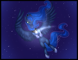 Size: 1500x1159 | Tagged: safe, artist:heartscharm, princess luna, g4, female, floating, looking down, shooting star, solo, space