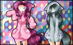 Size: 600x370 | Tagged: safe, artist:amurple33, marble pie, pinkie pie, human, g4, clothes, cute, hoodie, humanized, pie sisters, pie twins, twins