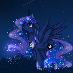 Size: 512x512 | Tagged: safe, alternate version, artist:vezar56, princess luna, alicorn, pony, g4, female, looking up, night, night sky, solo, stars