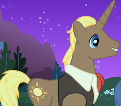 Size: 822x720 | Tagged: safe, screencap, chocolate sun, pony, unicorn, g4, the best night ever, at the gala, background pony, clothes, cropped, male, solo, stallion, vest