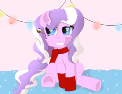 Size: 4500x3500 | Tagged: safe, artist:fia94, diamond tiara, g4, christmas lights, christmas pudding, clothes, cute, female, hairclip, missing accessory, scarf, socks, solo, underhoof