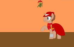 Size: 1224x788 | Tagged: safe, artist:peternators, oc, oc only, oc:heroic armour, cape, clothes, hat, just for fun, mistletoe, red mage, sword, weapon, your character here