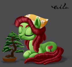 Size: 994x919 | Tagged: safe, artist:ailatf, tree hugger, earth pony, pony, g4, bonsai, eyes closed, female, mare, plant, solo