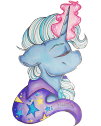 Size: 1024x1267 | Tagged: safe, artist:pizza0w0, trixie, pony, unicorn, g4, eyes closed, female, mare, portrait, simple background, solo, traditional art