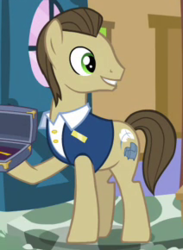 Size: 212x290 | Tagged: safe, screencap, davenport, earth pony, pony, g4, magical mystery cure, clothes, male, solo, stallion