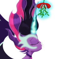 Size: 2560x1920 | Tagged: safe, artist:cybersquirrel, sci-twi, twilight sparkle, equestria girls, g4, my little pony equestria girls: friendship games, bare shoulders, female, kissing, midnight sparkle, mistletoe, simple background, solo, transparent background