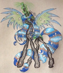 Size: 1814x2106 | Tagged: safe, artist:mizulela, queen chrysalis, changeling, changeling queen, g4, crown, female, jewelry, regalia, solo, traditional art