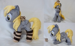 Size: 5520x3432 | Tagged: safe, artist:epicrainbowcrafts, derpy hooves, pegasus, pony, g4, absurd resolution, beanie (plushie), clothes, female, food, irl, mare, muffin, photo, plushie, socks, solo, striped socks