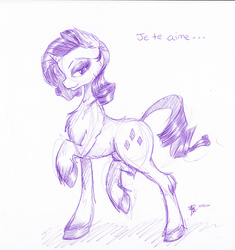 Size: 2397x2552 | Tagged: safe, artist:jillowbear, rarity, g4, female, fluffy, french, high res, monochrome, solo, unshorn fetlocks