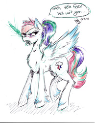 Size: 1983x2552 | Tagged: safe, artist:jillowbear, rainbow dash, g4, blushing, female, fluffy, ponytail, solo, unshorn fetlocks