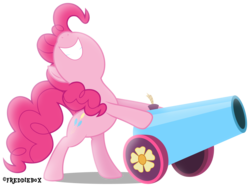 Size: 4016x3000 | Tagged: safe, artist:brony-works, pinkie pie, earth pony, pony, g4, bipedal, cannon, female, nose in the air, party cannon, simple background, solo, transparent background, vector