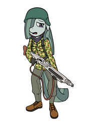 Size: 700x1000 | Tagged: safe, artist:regularmouseboy, marble pie, earth pony, anthro, g4, cartoon, clothes, female, german, gun, helmet, machine gun, mg 42, soldier, solo, uniform, weapon, world war ii