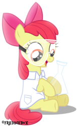 Size: 1855x3000 | Tagged: safe, artist:brony-works, apple bloom, g4, clothes, female, flask, goggles, lab coat, safety goggles, simple background, solo, transparent background, vector