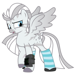 Size: 5571x5340 | Tagged: safe, artist:geekladd, lightning dust, oc, oc only, oc:crystal eclair, pegasus, pony, zebra, zebrasus, fallout equestria, fallout equestria: influx, g4, absurd resolution, clothes, pipbuck, socks, solo, striped socks, terminator, wings