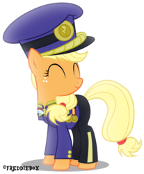 Size: 2480x3000 | Tagged: safe, artist:brony-works, applejack, colonel purple dart, earth pony, pony, g4, testing testing 1-2-3, ^^, ancient wonderbolts uniform, clothes, eyes closed, female, high res, mare, simple background, transparent background, vector