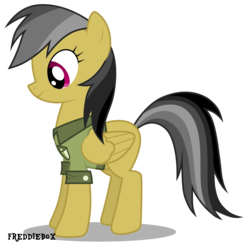 Size: 3061x3000 | Tagged: safe, artist:brony-works, daring do, pegasus, pony, g4, clothes, female, folded wings, high res, side view, simple background, solo, text, transparent background, wings