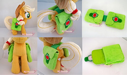 Size: 2000x1183 | Tagged: safe, artist:moggymawee, applejack, g4, irl, photo, plushie, saddle bag, solo