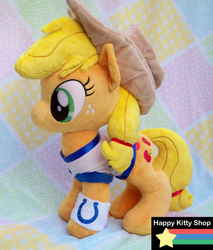 Size: 900x1055 | Tagged: safe, artist:queenbeeplush, applejack, g4, american football, indianapolis colts, irl, nfl, photo, plushie, solo, super bowl, super bowl xlix