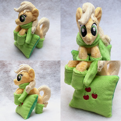 Size: 1300x1300 | Tagged: safe, artist:navkaze, applejack, g4, boots, clothes, irl, photo, pillow, plushie, scarf, solo