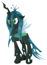 Size: 2000x2750 | Tagged: safe, artist:patchnpaw, queen chrysalis, changeling, changeling queen, g4, blushing, crown, cute, cutealis, female, glitter, high res, jewelry, regalia, smiling, solo, sparkly
