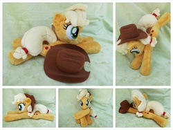 Size: 1600x1200 | Tagged: safe, artist:equinepalette, applejack, earth pony, pony, g4, applejack's hat, beanie (plushie), cowboy hat, female, hat, irl, mare, photo, plushie, prone, solo