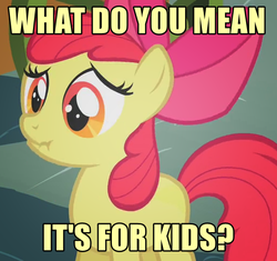 Size: 510x480 | Tagged: safe, edit, edited screencap, screencap, apple bloom, earth pony, pony, call of the cutie, g4, drama, female, image macro, meme, reaction image, scrunchy face, solo