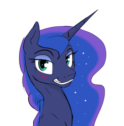 Size: 875x888 | Tagged: safe, artist:lunapaws, artist:silfoe, princess luna, pony, g4, blushing, colored, female, looking at you, mare, simple background, solo, white background