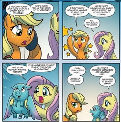 Size: 1309x1326 | Tagged: safe, artist:tony fleecs, idw, applejack, fluttershy, pigasus, friends forever #23, g4, my little pony: friends forever, spoiler:comic, cute, starry eyes, stars, wingding eyes