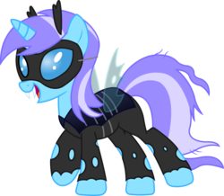Size: 3387x2957 | Tagged: safe, artist:sketchmcreations, diamond mint, changeling, pony, unicorn, g4, scare master, clothes, costume, fangs, high res, mask, nightmare night, nightmare night costume, open mouth, simple background, transparent background