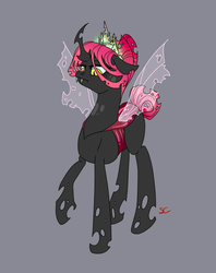 Size: 720x911 | Tagged: safe, artist:sourcherry, oc, oc only, changeling, changeling queen, changeling queen oc, crown, female, gray background, pink changeling, simple background