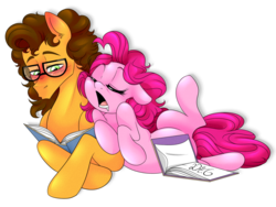 Size: 1280x960 | Tagged: safe, artist:dragonfoxgirl, cheese sandwich, pinkie pie, pony, g4, duo, female, glasses, male, ship:cheesepie, shipping, simple background, sleeping, straight, transparent background