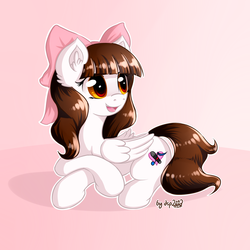 Size: 1536x1536 | Tagged: safe, artist:dsp2003, oc, oc only, oc:jennabun, pegasus, pony, bow, cute, diabetes, female, hair bow, open mouth, simple background