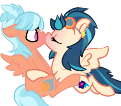 Size: 467x411 | Tagged: safe, artist:berrypunchrules, frosty orange, indigo zap, pegasus, pony, equestria girls, g4, my little pony equestria girls: friendship games, background human, blushing, equestria girls ponified, female, frostyzap, kissing, lesbian, ponified, shipping, simple background, transparent background