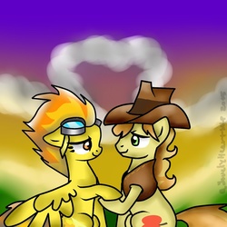 Size: 894x894 | Tagged: safe, artist:lovelyheartmlp, braeburn, spitfire, g4, female, male, shipping, spitburn, straight