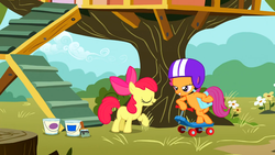 Size: 1366x768 | Tagged: safe, screencap, apple bloom, scootaloo, g4, the show stoppers