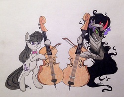 Size: 2579x2010 | Tagged: safe, artist:ameliacostanza, king sombra, octavia melody, g4, cello, deleted scene, high res, musical instrument, the devil went down to georgia, traditional art