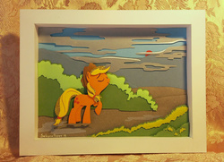 Size: 1383x1000 | Tagged: safe, artist:satynapaper, applejack, g4, craft, irl, papercraft, photo, shadowbox, solo