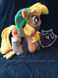 Size: 400x536 | Tagged: safe, artist:mlpkazuki, applejack, g4, applelink, crossover, irl, link, obtrusive watermark, photo, plushie, the legend of zelda, watermark