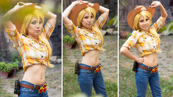 Size: 1024x575 | Tagged: safe, artist:dukesawolf, applejack, human, g4, clothes, cosplay, costume, irl, irl human, photo