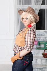 Size: 900x1350 | Tagged: safe, artist:satene-san, applejack, human, g4, clothes, cosplay, costume, irl, irl human, photo