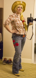 Size: 2448x5184 | Tagged: safe, artist:cosplaybyt-chan, applejack, human, g4, camera, clothes, cosplay, costume, irl, irl human, photo